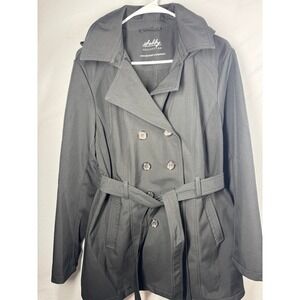 Sebby Collection Black Trench Coat Water Resistant Windproof Hooded Belted XL